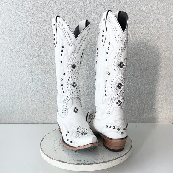 Lane COSSETTE Womens White Cowboy Boots 11 Western Cowgirl Mid Calf Pointed Toe - Picture 1 of 12